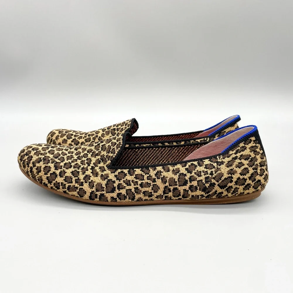 Rothys The Loafer Little Cat Womens 8 Leopard Print Knit Flats Slip On Preppy